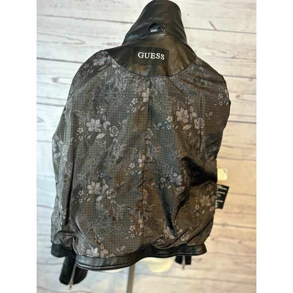 Black Faux Leather Moto Jacket Guess Size Medium - Picture 9 of 10